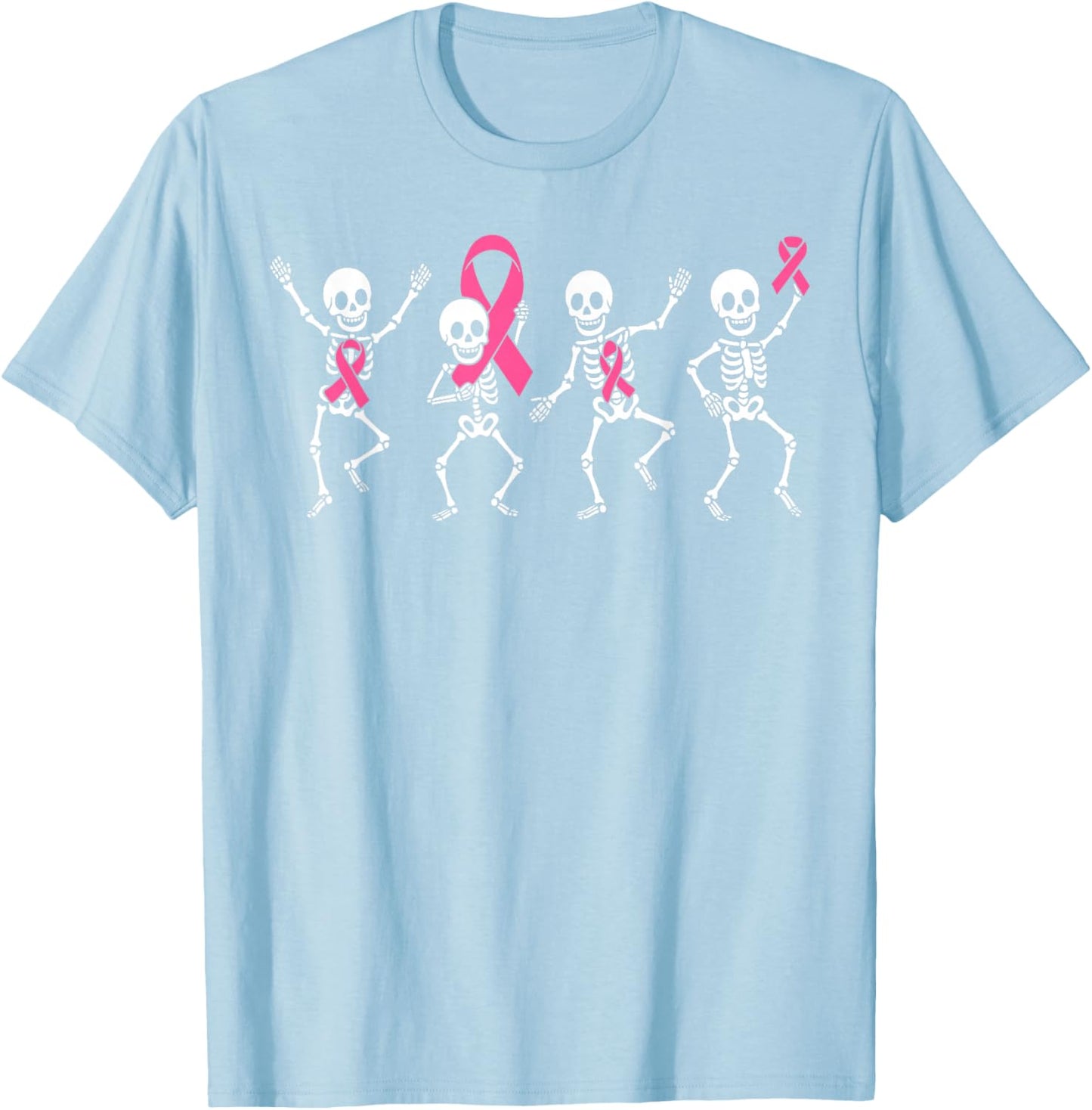 Pink Ribbon Breast Cancer Awareness Skeleton Boys Men Kids T-Shirt - T-Shirt | Light Blue