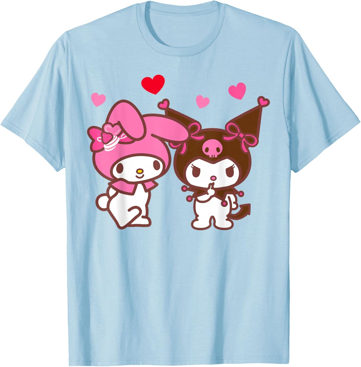 Hello Kitty Valentine's Day My Melody and Kuromi Hearts T-Shirt - T-Shirt | Light Blue