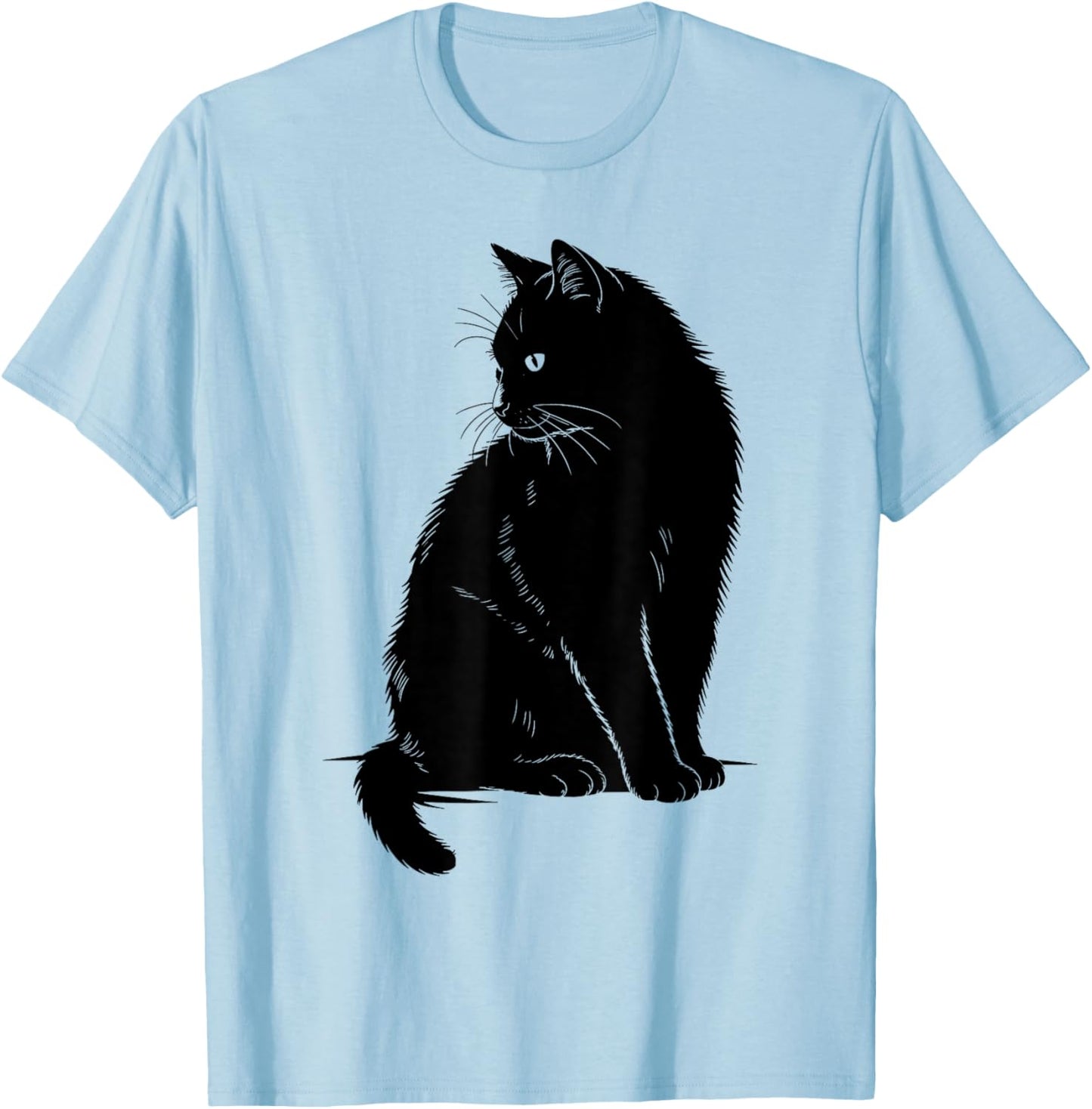 Minimalist Cat Art Cute Black Cat Owner Feline Art Kitten T-Shirt - T-Shirt | Light Blue