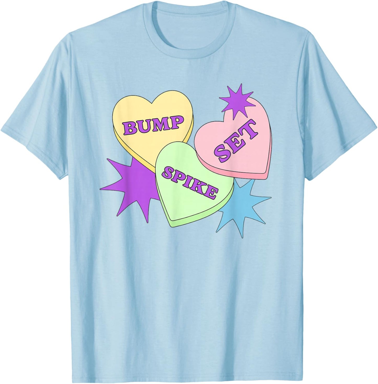 Volleyball Valentine's Day Sports Bump Set Spike Cute Hearts T-Shirt - T-Shirt | Light Blue