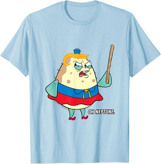 Spongebob Angry Mrs. Puff Oh Neptune Funny Cartoon T-Shirt - T-Shirt | Light Blue