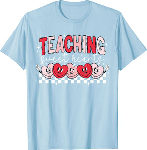 Retro Funny Heart Teaching Sweethearts Teacher Valentines T-Shirt - T-Shirt | Light Blue