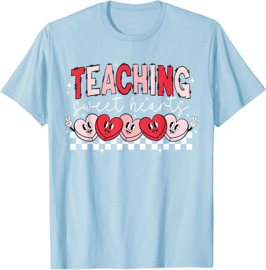 Retro Funny Heart Teaching Sweethearts Teacher Valentines T-Shirt - T-Shirt | Light Blue
