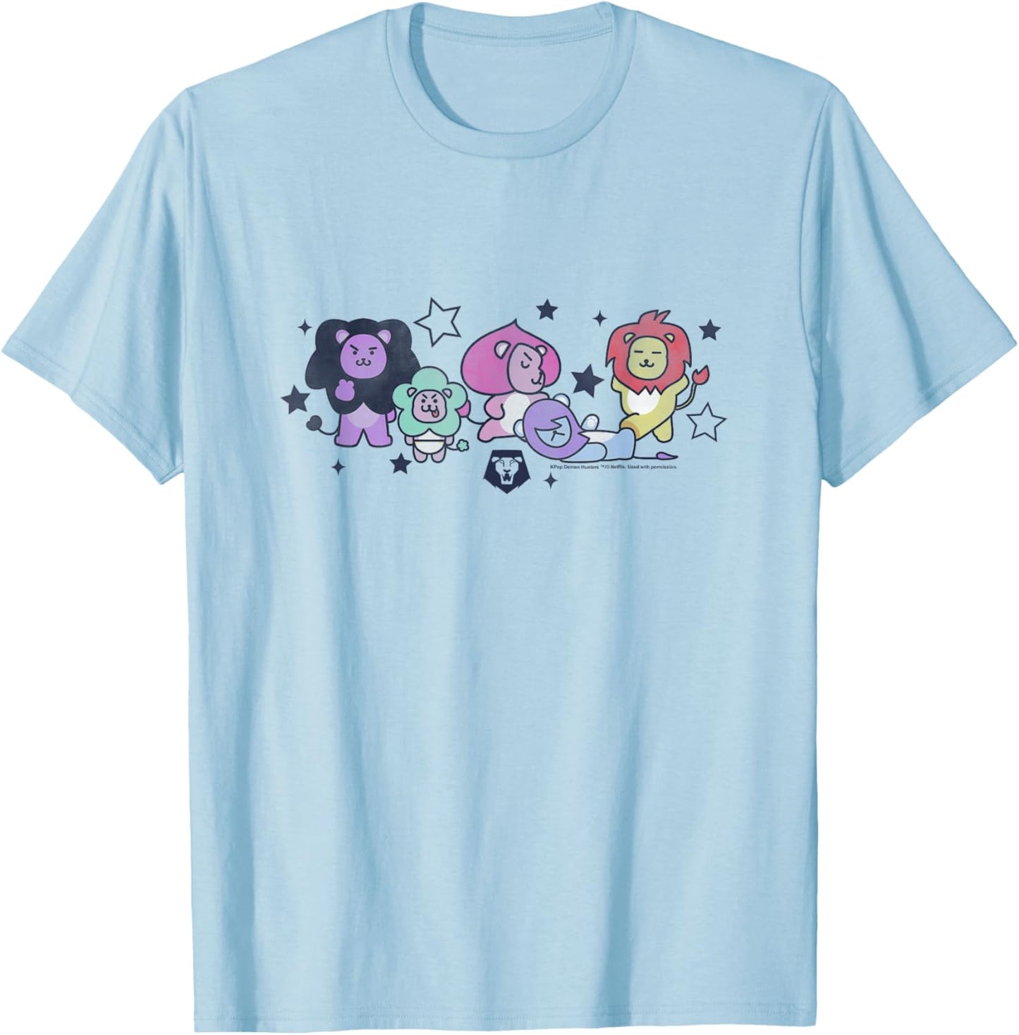 Kpop Demon Hunters Halloween Saja Friends Cute Lions T-Shirt - T-Shirt | Light Blue