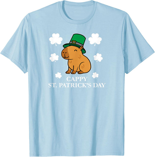 Cappy St Patrick's Day Shamrock Cute Capybara Pun T-Shirt - T-Shirt | Light Blue