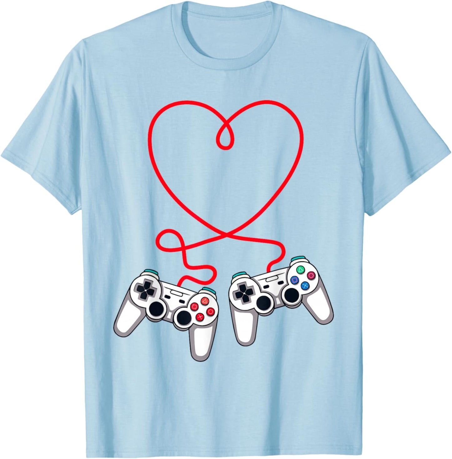 Video Gamer Valentines Day Controllers Heart Teens Boys Kids T-Shirt - T-Shirt | Light Blue
