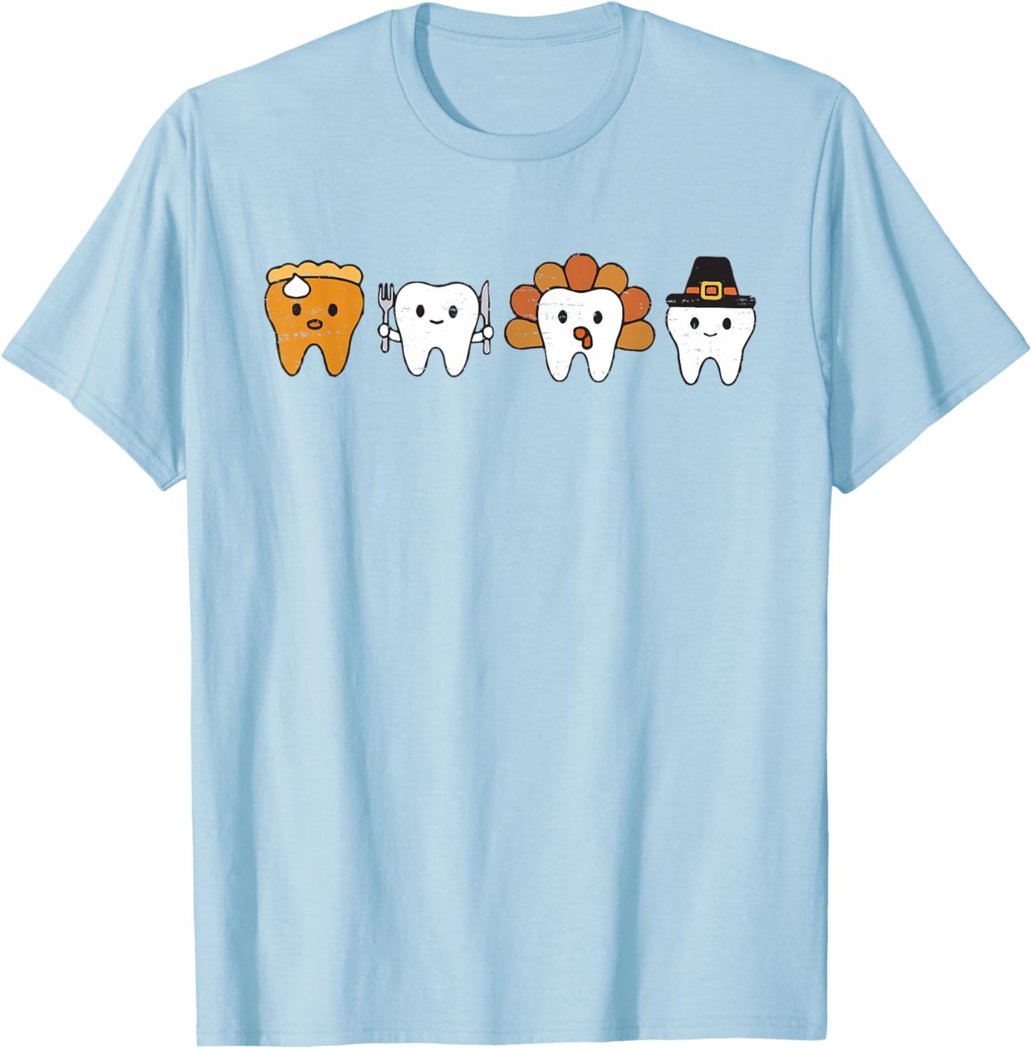 Teeth Turkey Pumpkin Dental Hygienist Dentist Thanksgiving T-Shirt - T-Shirt | Light Blue
