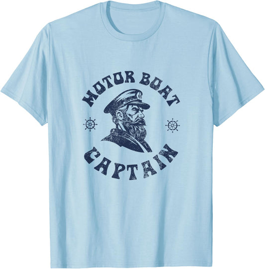 Funny Motor Boating Vintage Motor Boat Captain T-Shirt - T-Shirt | Light Blue