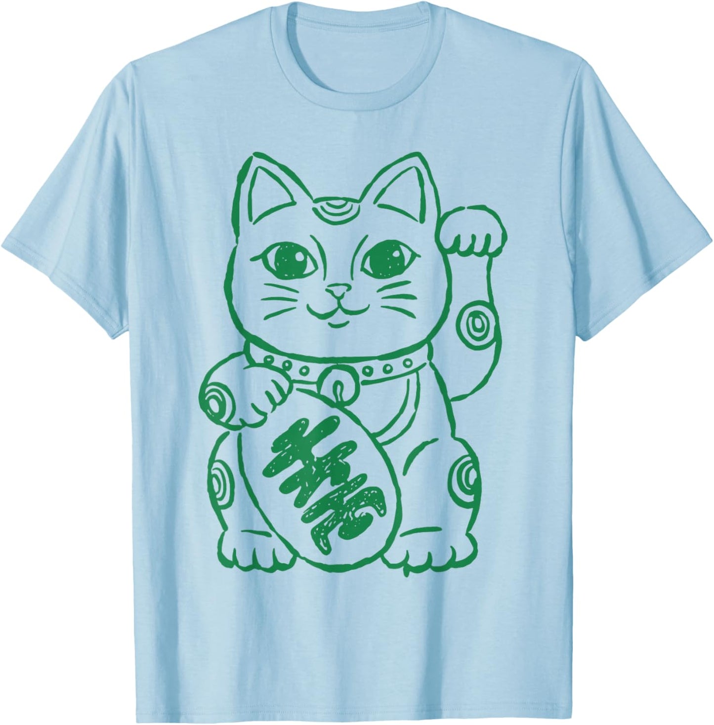 Lucky Chinese Cat Clover Funny Shamrock St Patricks Day T-Shirt - T-Shirt | Light Blue