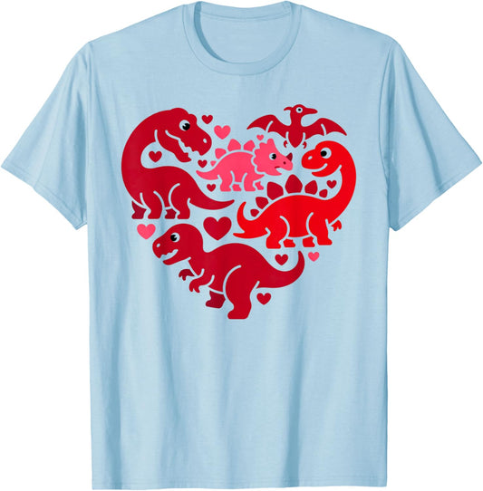 Sweet Valentine Dinosaur Heart Outfit Cute Dino Love Vibe T-Shirt - T-Shirt | Light Blue