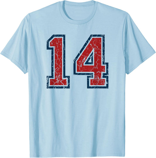 Red and Blue Sports Number 14 Jersey Uniform Player Fan T-Shirt - T-Shirt | Light Blue