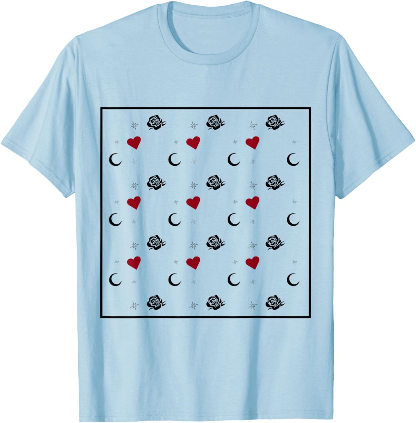 Roses, Hearts, and Moons T-Shirt - T-Shirt | Light Blue