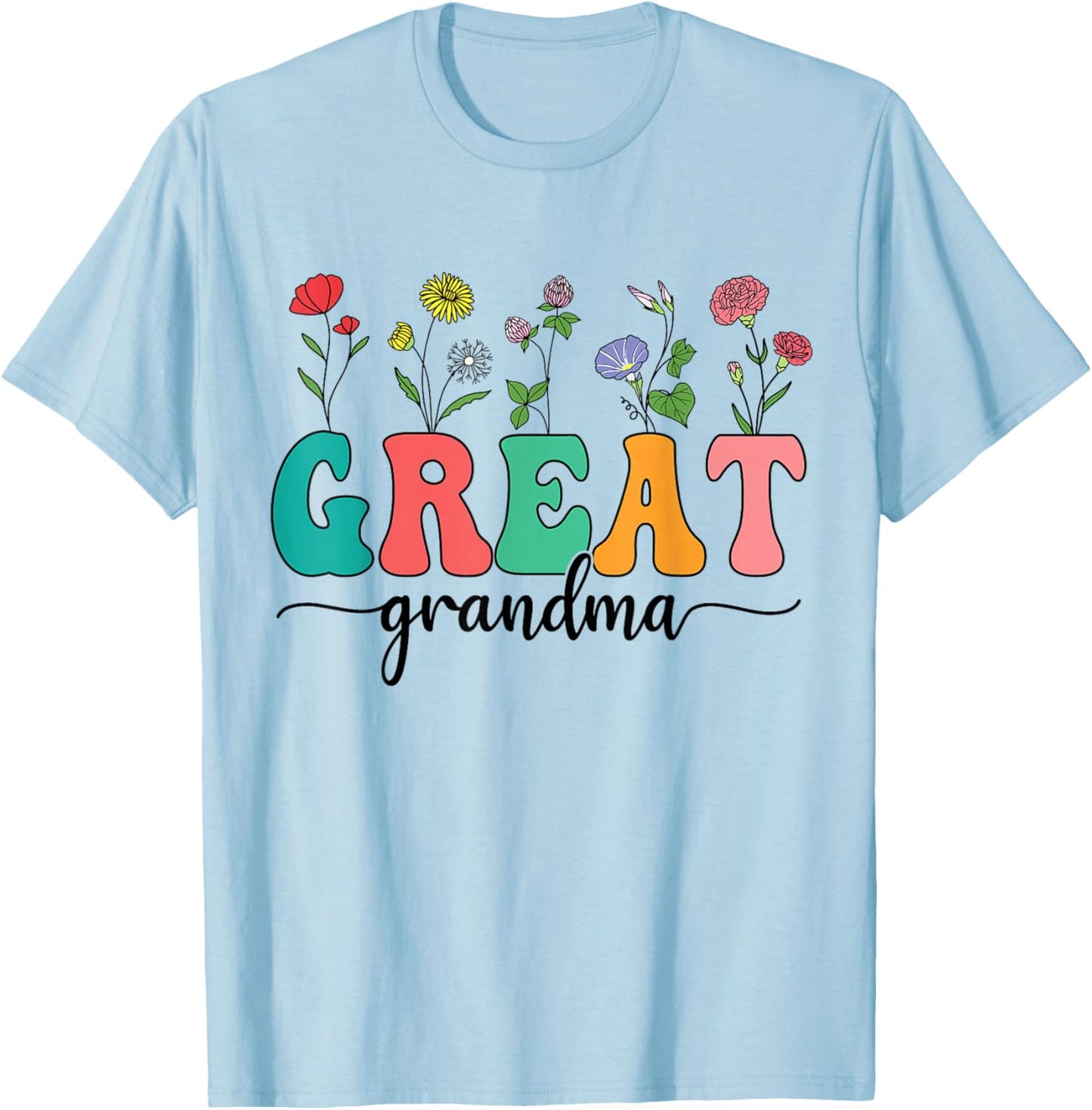 Cute Wildflowers Grandma Floral Mother's Day Great Grandma T-Shirt - T-Shirt | Light Blue