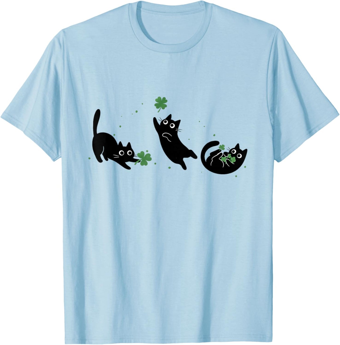 St. Patrick's Day Black Cat T-Shirt - T-Shirt | Light Blue