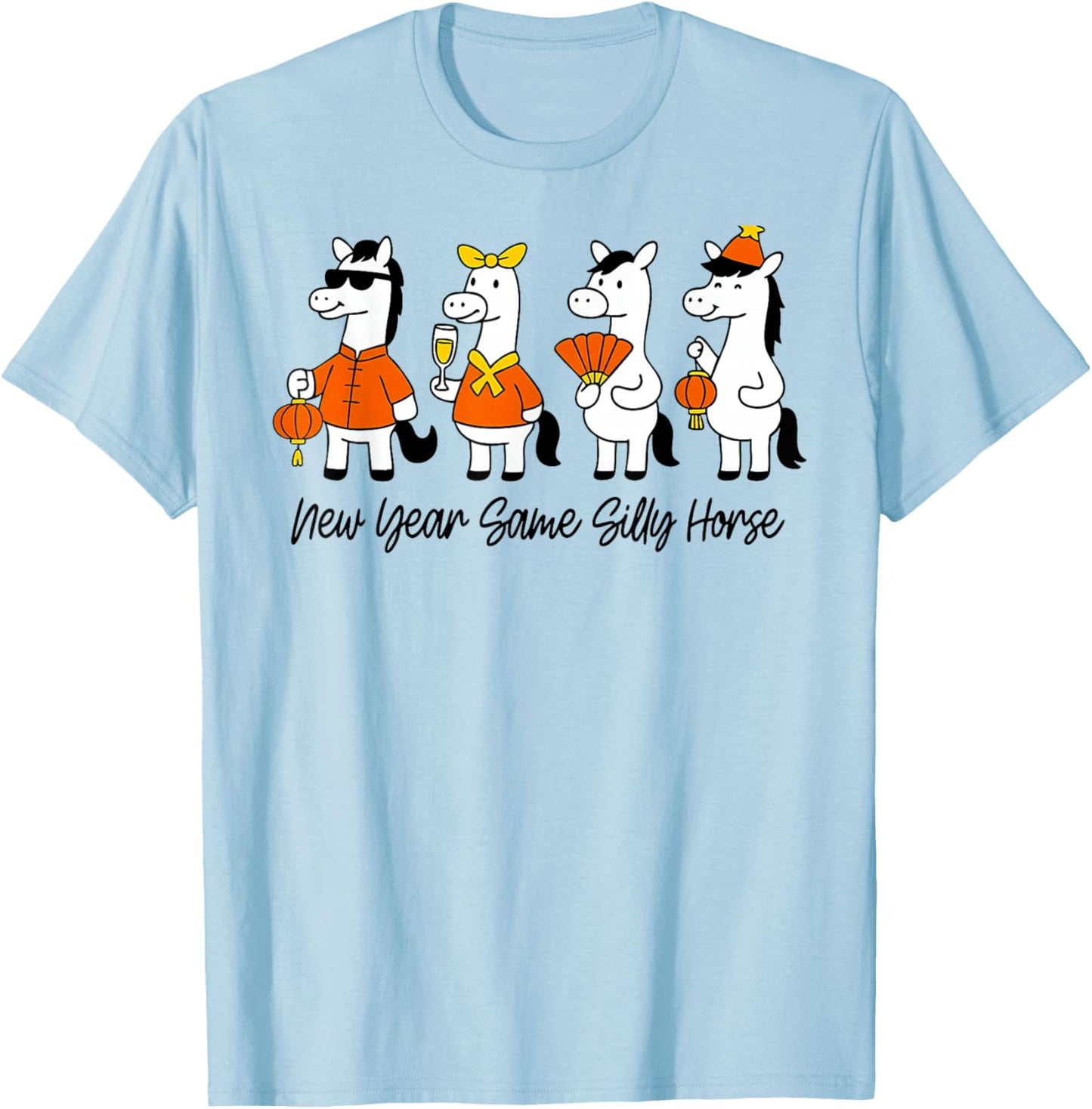 Humorous Silly Horse Lunar New Year Chinese Celebration T-Shirt - T-Shirt | Light Blue