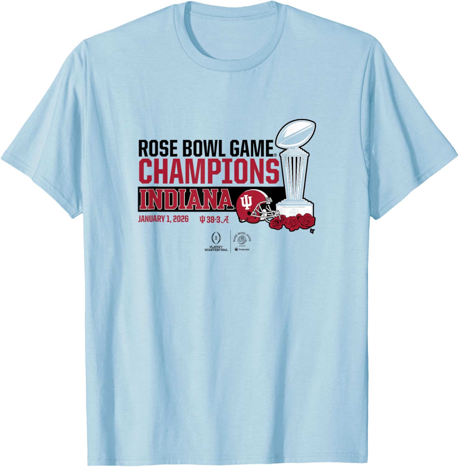 Indiana 2025-26 College Football Playoff Rose Bowl Trophy T-Shirt - T-Shirt | Light Blue