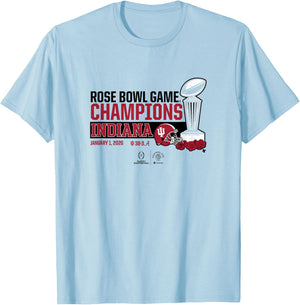 Indiana 2025-26 College Football Playoff Rose Bowl Trophy T-Shirt - T-Shirt | Light Blue