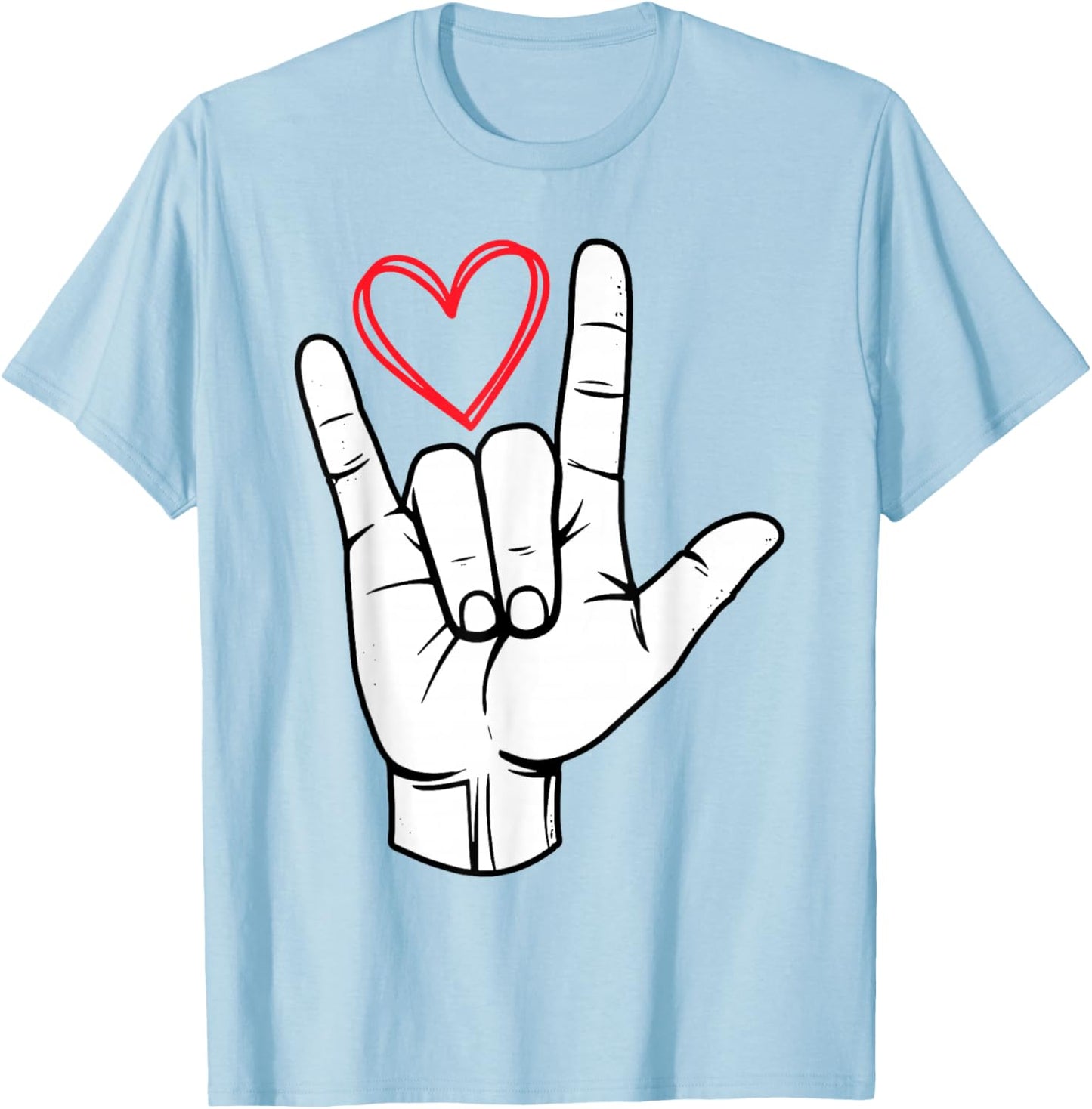 I Love You Sign Language Valentine's Day ASL Heart T-Shirt - T-Shirt | Light Blue
