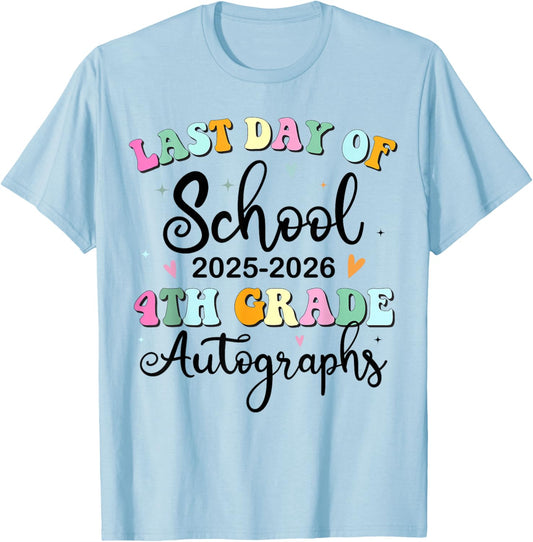 Last Day of School Autograph 4th Grade Graduation Boys Girls T-Shirt - T-Shirt | Light Blue