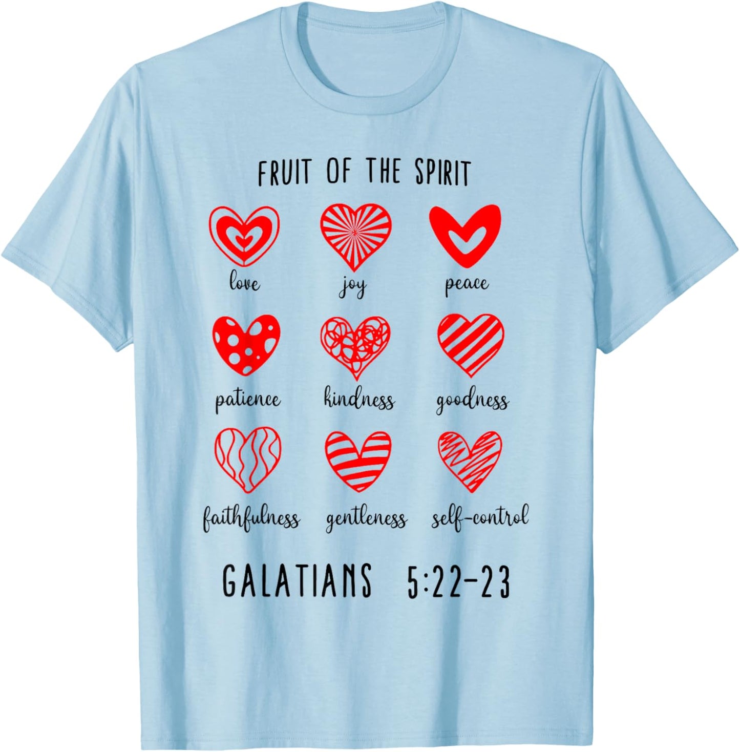 Fruit of The Spirit Christian Hearts Galatians 5:22-23 T-Shirt - T-Shirt | Light Blue