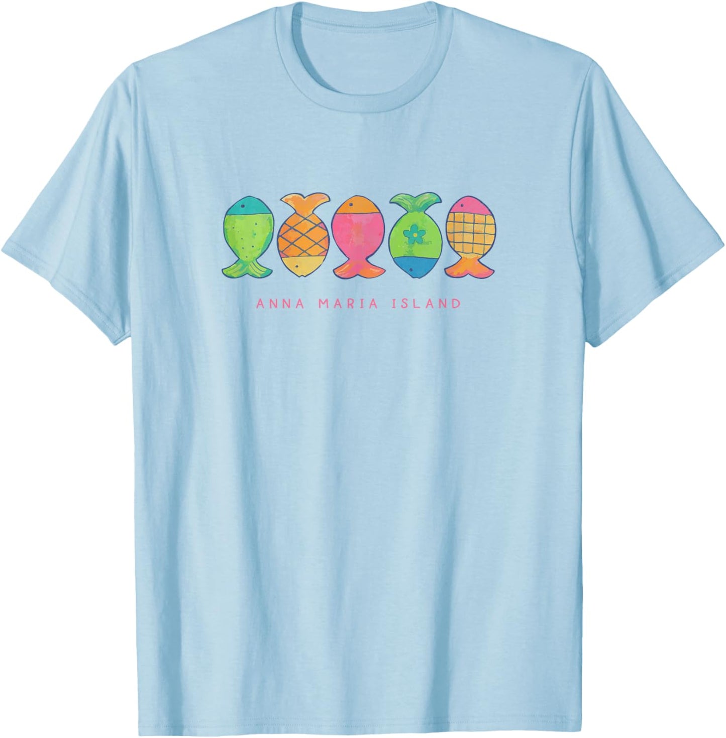 Anna Maria Island Cute Beachy Fish Art Graphic T-Shirt - T-Shirt | Light Blue