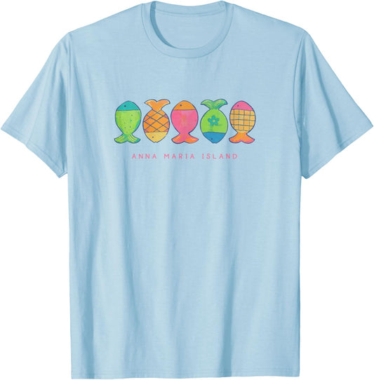 Anna Maria Island Cute Beachy Fish Art Graphic T-Shirt - T-Shirt | Light Blue