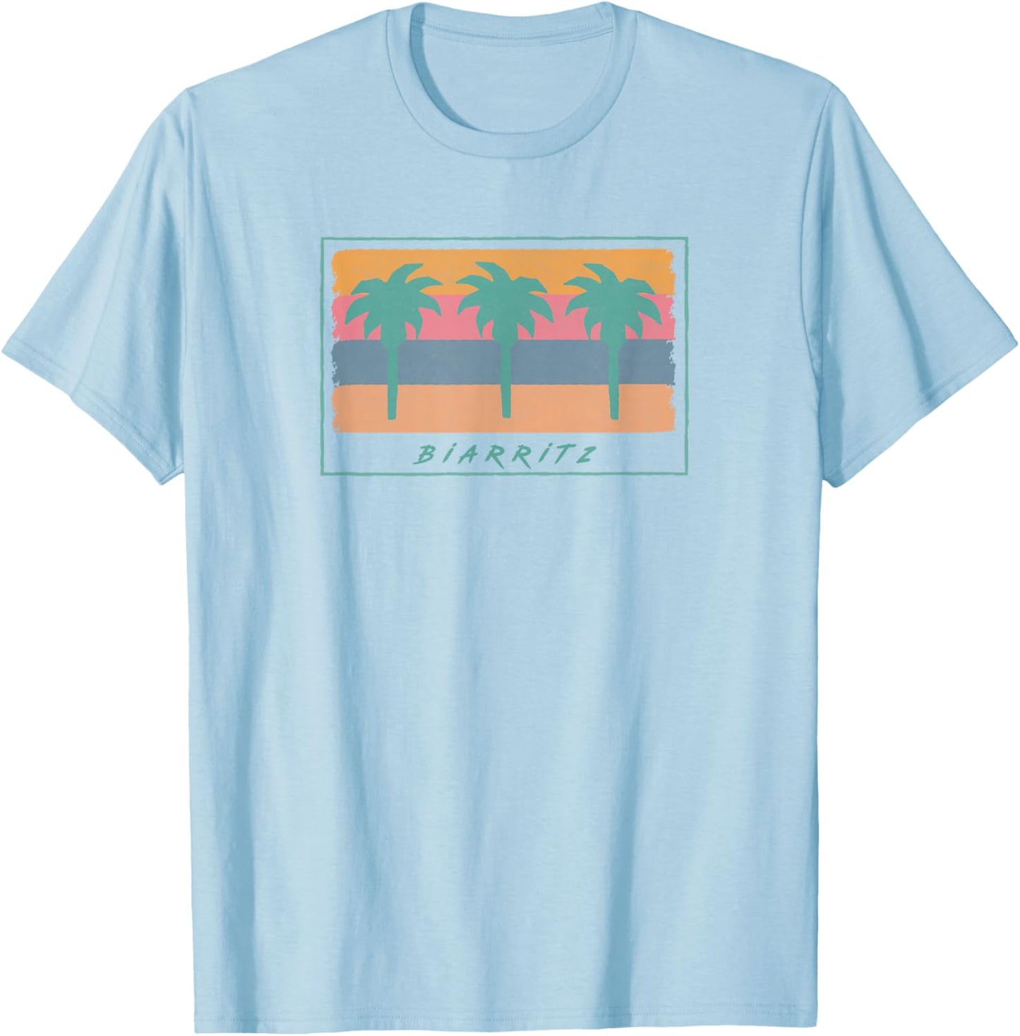 Biarritz France Surf Retro Graphic T-Shirt - T-Shirt | Light Blue