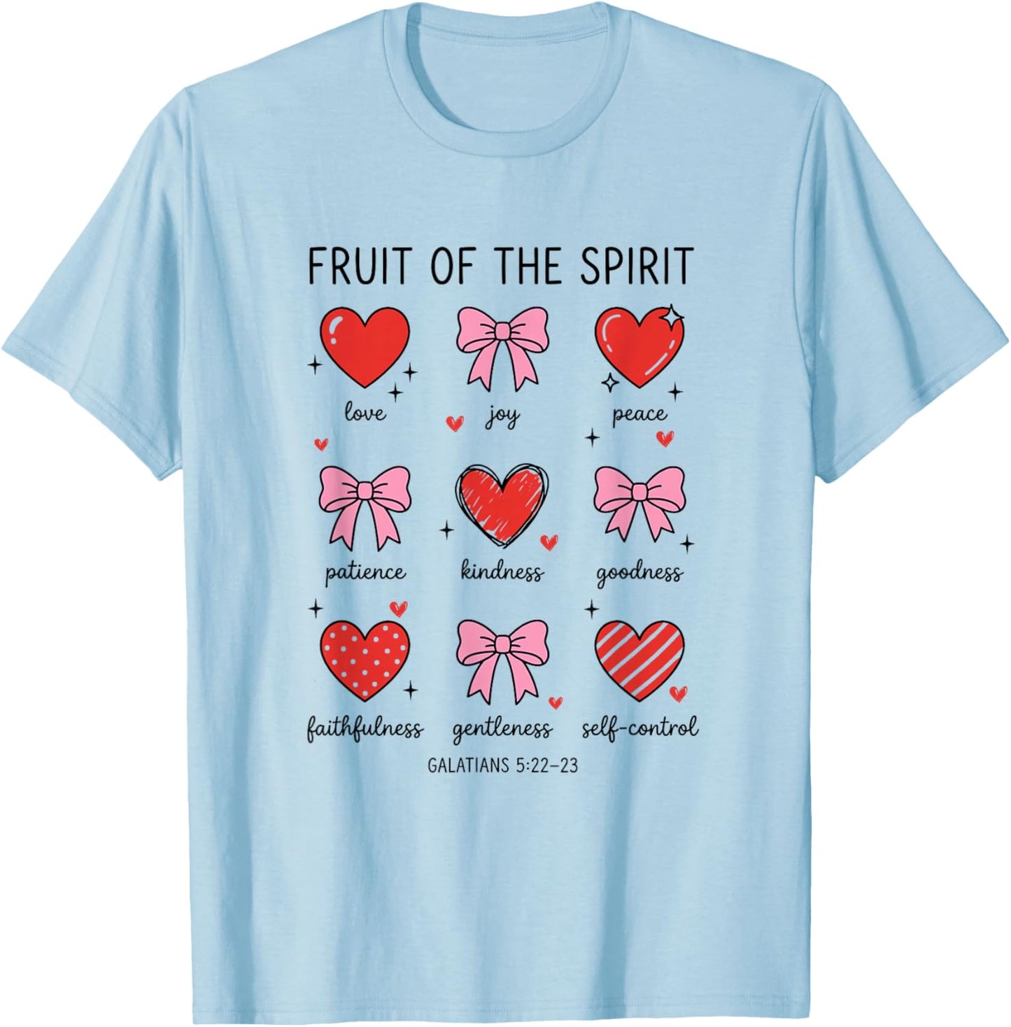 Fruit of The Spirit Christian Valentines Hearts Galatians T-Shirt - T-Shirt | Light Blue
