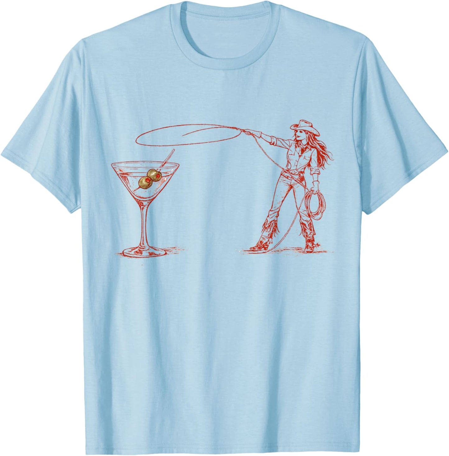 Cowgirl Martini Western T-Shirt - T-Shirt | Light Blue