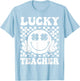 Lucky Teacher Retro Smile Face Shamrock St Patricks Day T-Shirt - T-Shirt | Light Blue