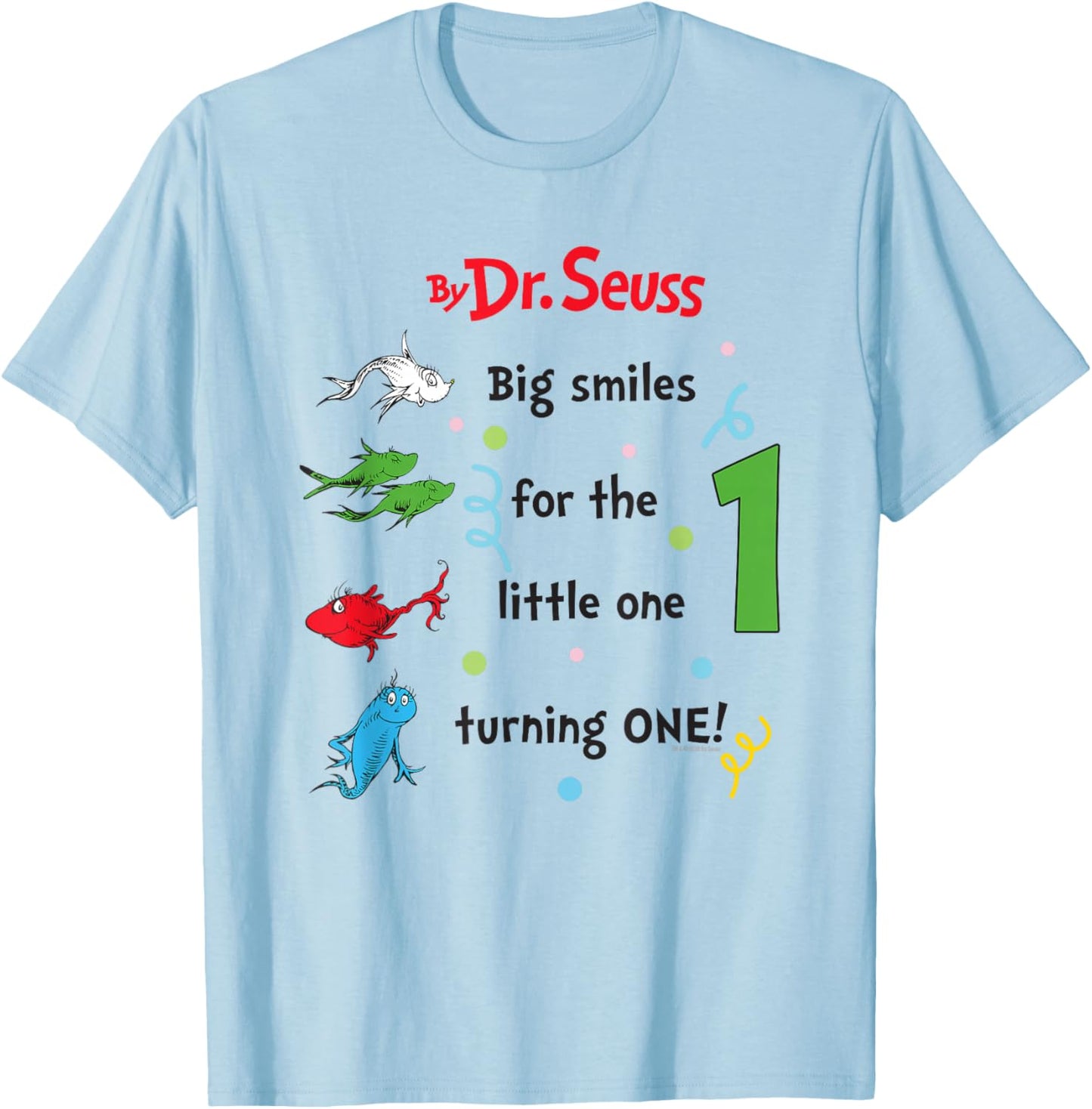 Dr. Seuss 1 Fish 2 Fish Birthday Officially Licensed T-Shirt - T-Shirt | Light Blue
