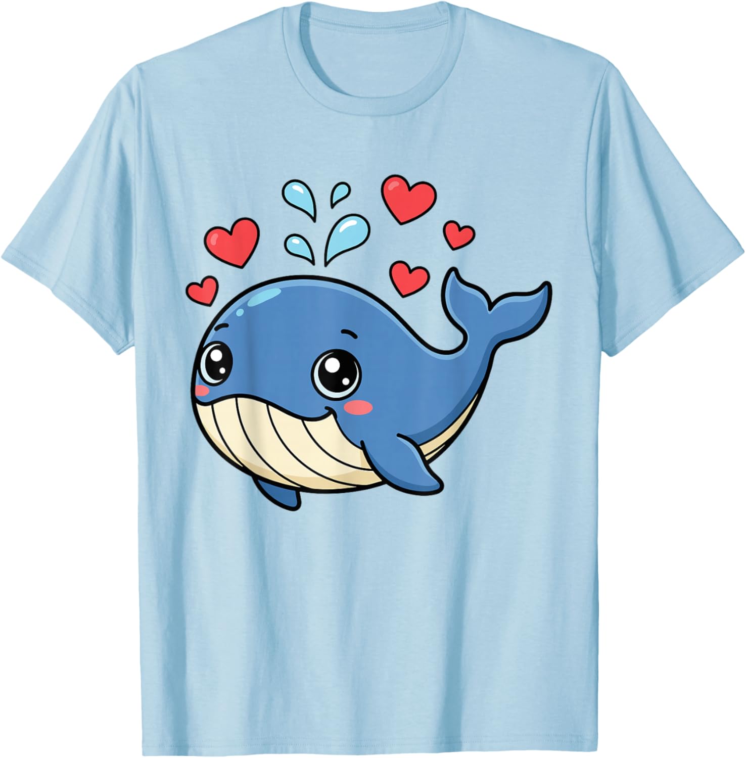 Cute Whale Valentines Whale Watching Hearts Cartoon Boy Girl T-Shirt - T-Shirt | Light Blue