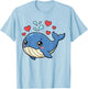 Cute Whale Valentines Whale Watching Hearts Cartoon Boy Girl T-Shirt - T-Shirt | Light Blue