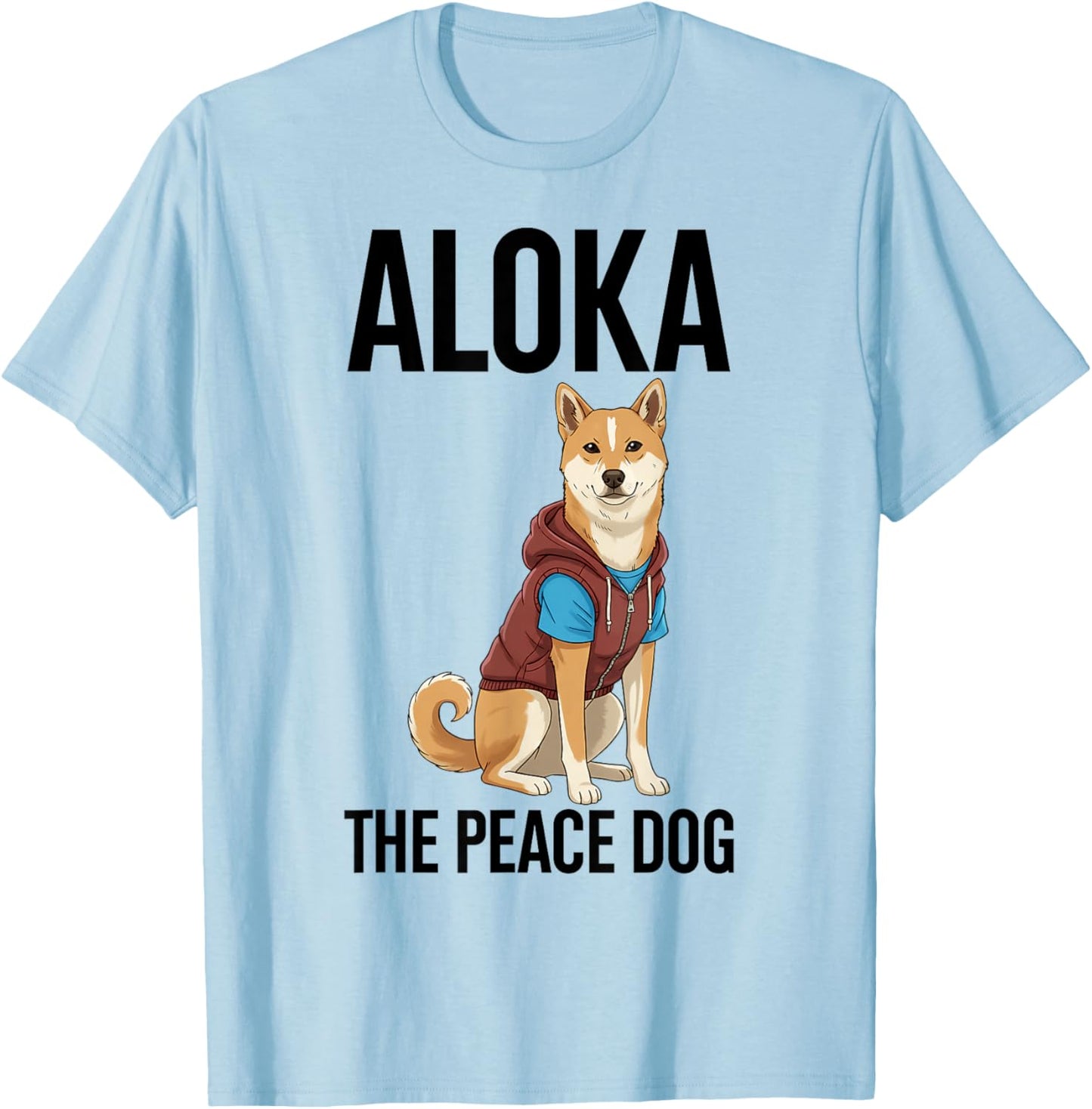 Aloka The Peace Dog Minimalist Zen Art T-Shirt - T-Shirt | Light Blue
