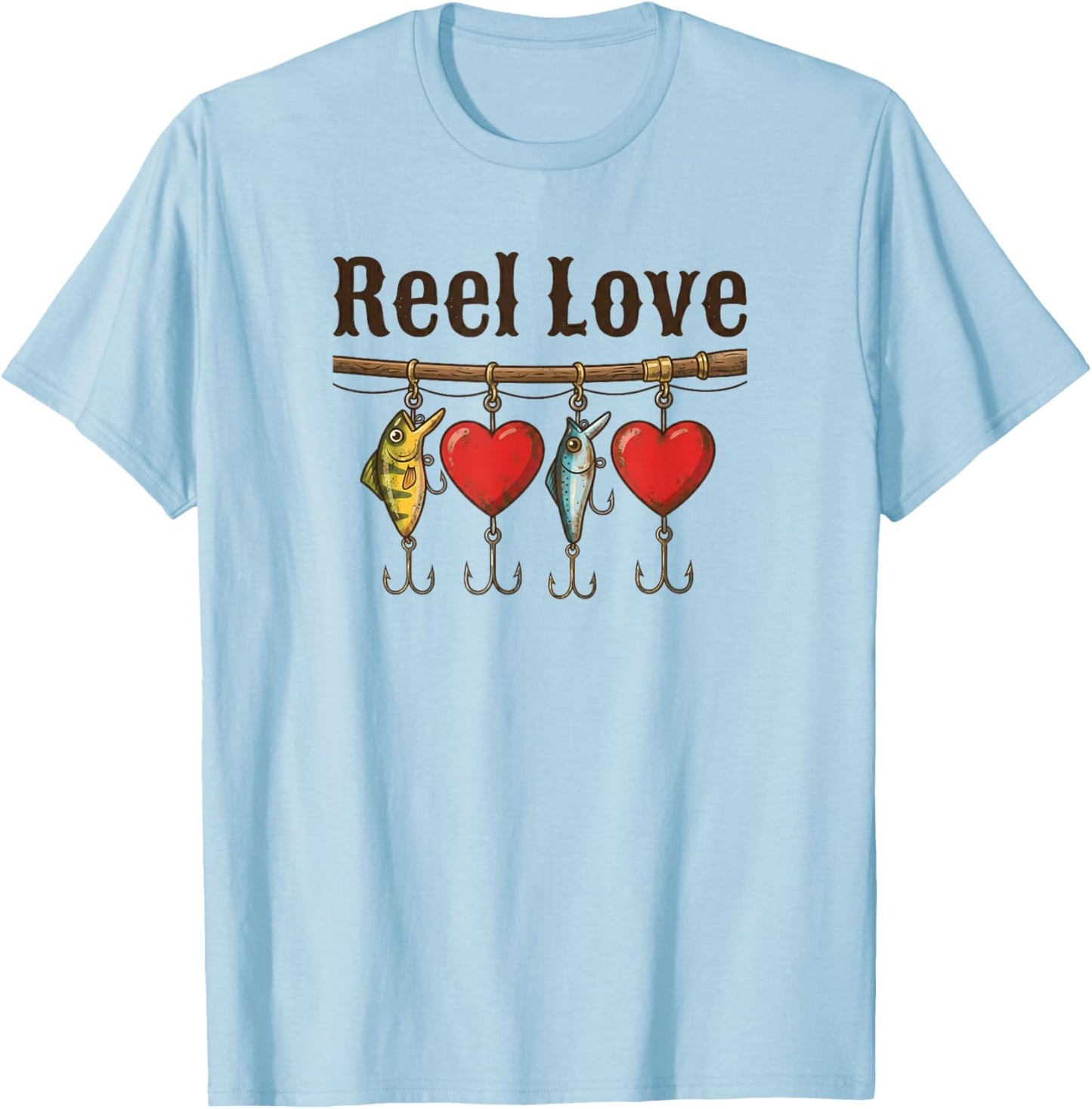 Reel Love Fishing Lures Hearts T-Shirt - T-Shirt | Light Blue