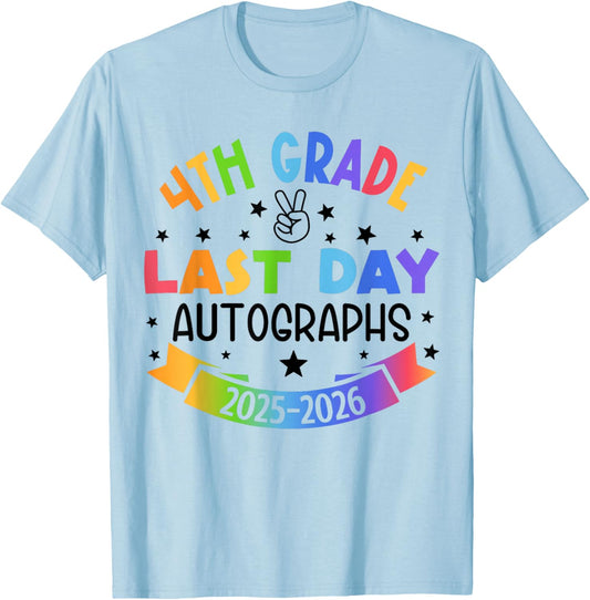 Last Day of School Autograph 4th Grade Graduation Boys Girls T-Shirt - T-Shirt | Light Blue