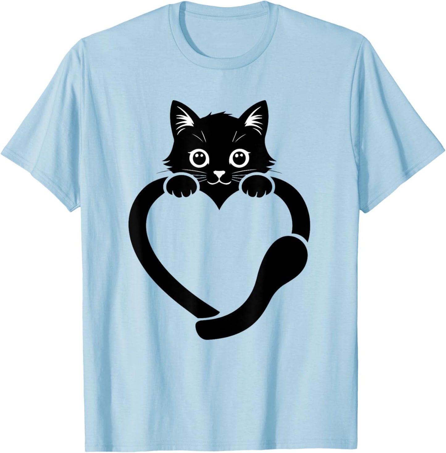 Cat Heart Graphic Love Cute Cat T-Shirt - T-Shirt | Light Blue
