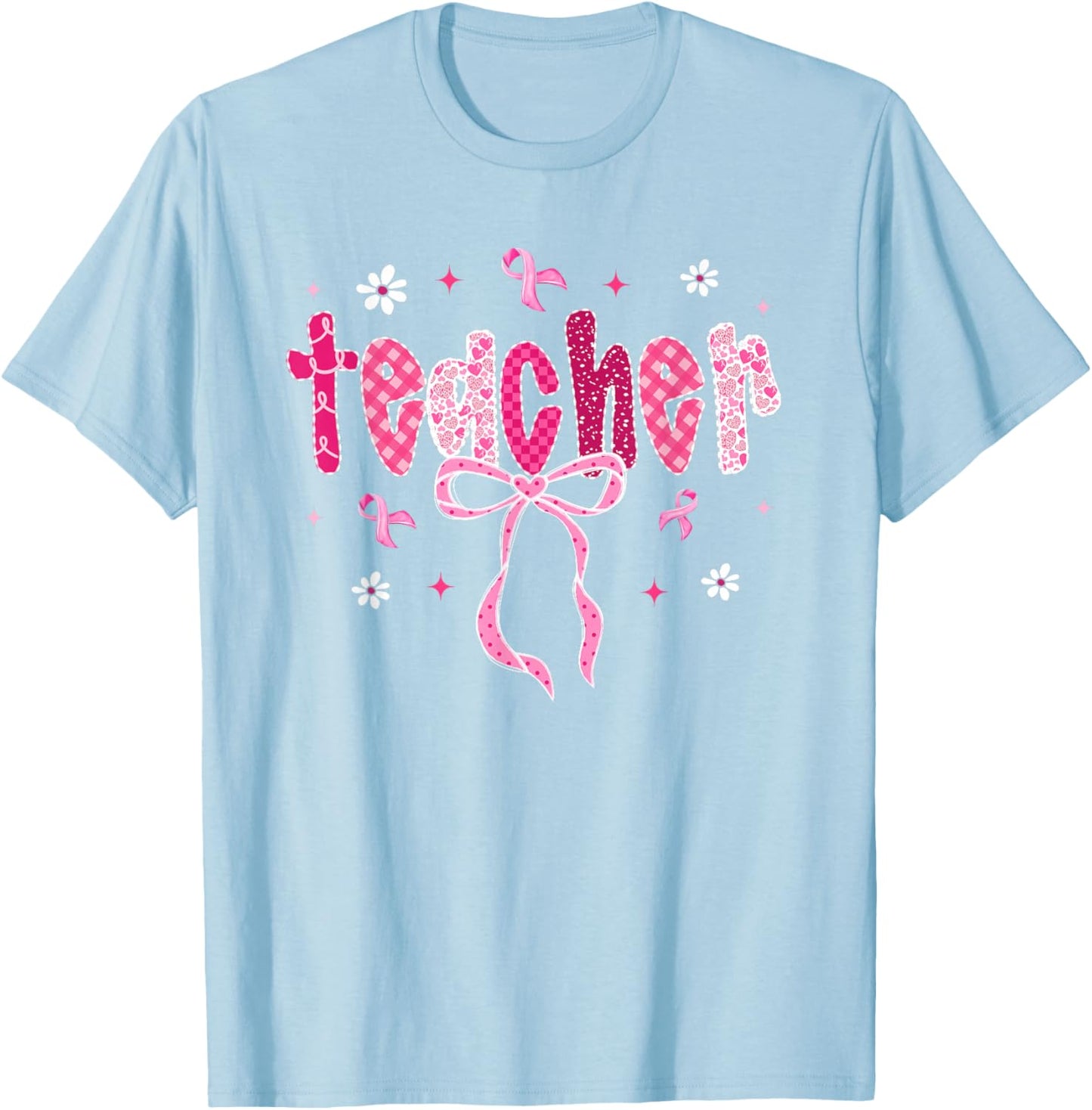 in October We Wear Pink Breast Cancer Awareness Teacher T-Shirt - T-Shirt | Light Blue