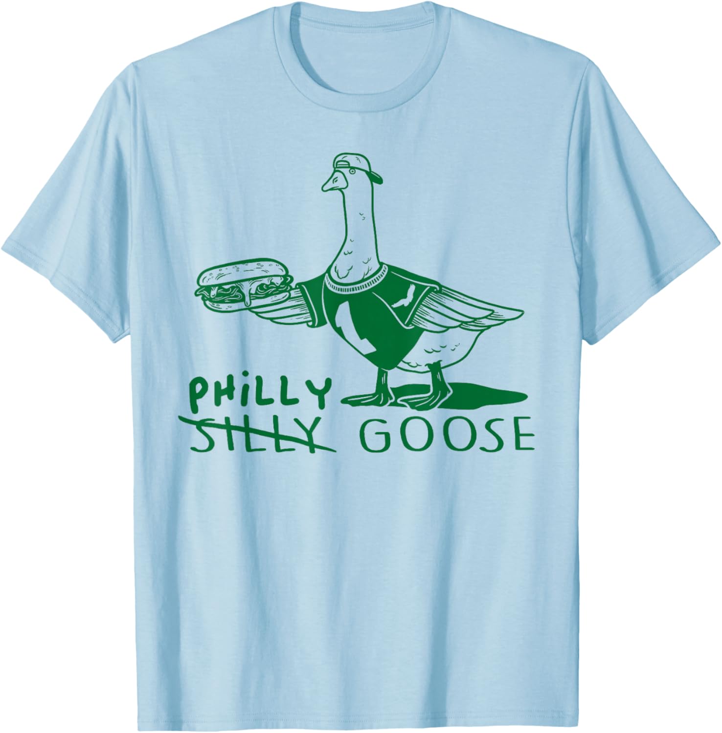Philly Goose Funny Cheesesteak Silly Animal Pun T-Shirt - T-Shirt | Light Blue