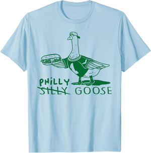 Philly Goose Funny Cheesesteak Silly Animal Pun T-Shirt - T-Shirt | Light Blue