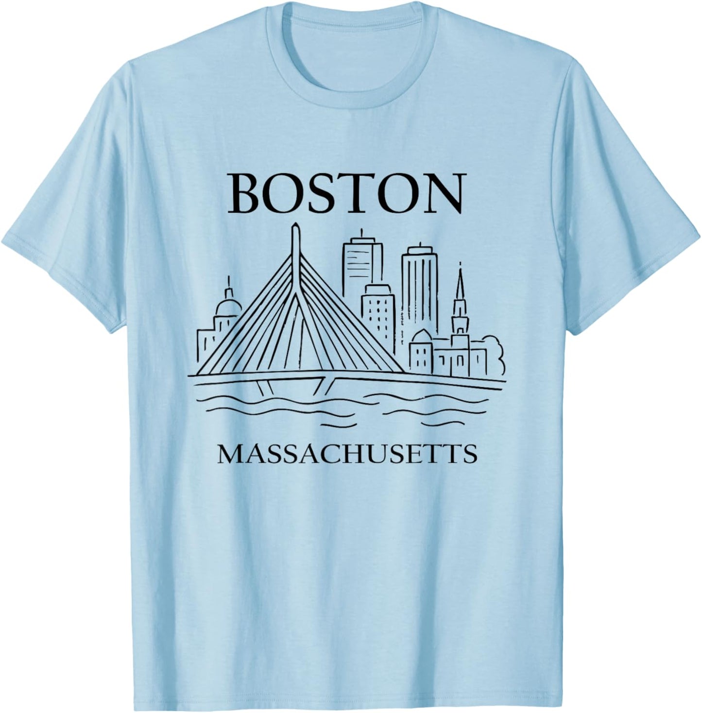 Boston United States Minimalist City Travel Souvenir T-Shirt - T-Shirt | Light Blue