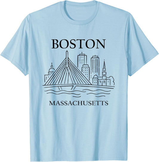 Boston United States Minimalist City Travel Souvenir T-Shirt - T-Shirt | Light Blue