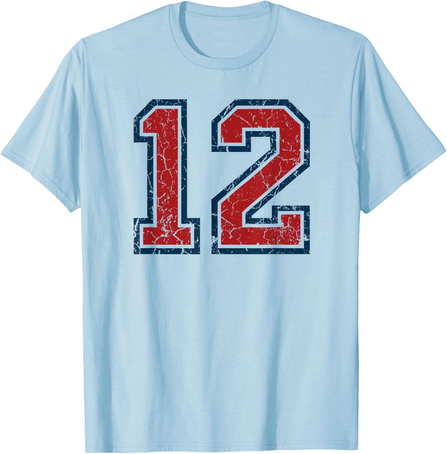 Red and Blue Sports Number 12 Jersey Uniform Player Fan T-Shirt - T-Shirt | Light Blue