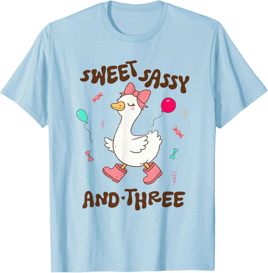Sweet Sassy and Three Silly Goose 3rd Birthday Party Cute T-Shirt - T-Shirt | Light Blue