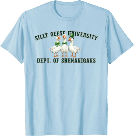Silly Geese St Patricks Day Funny Shenanigans T-Shirt - T-Shirt | Light Blue