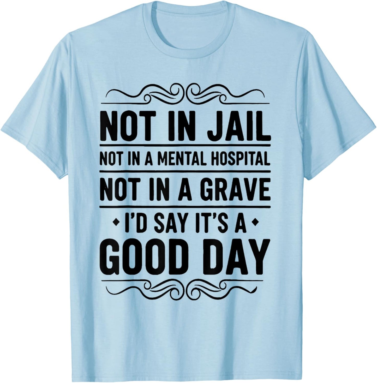 Not in Jail Not in A Mental Hospital Not in A Grave Funny T-Shirt - T-Shirt | Light Blue