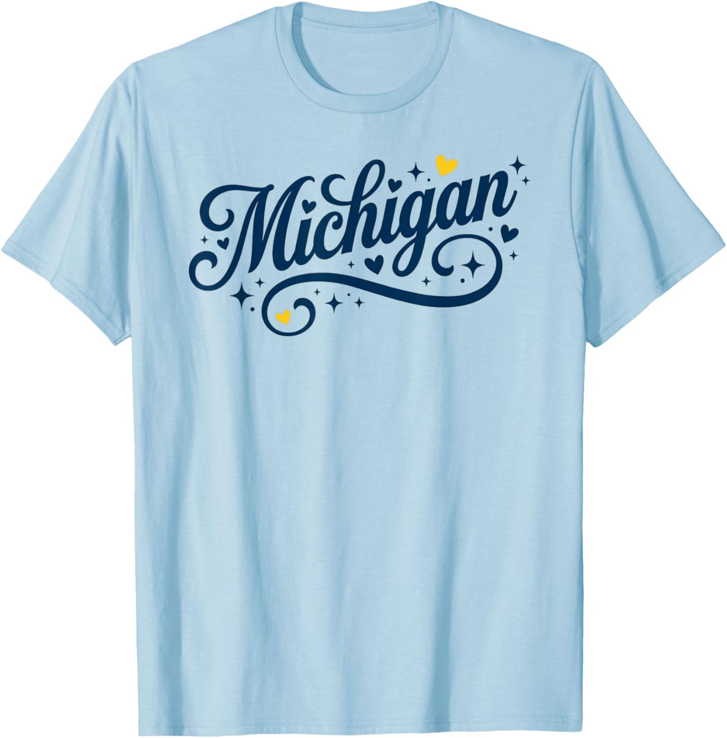Michigan Script Heart State Pride Feminine Cute Michigan T-Shirt - T-Shirt | Light Blue