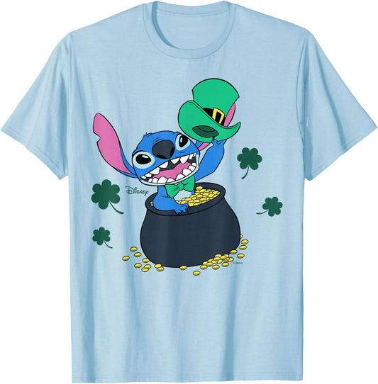 Disney Lilo & Stitch Lucky Leprechaun St Patrick's Day T-Shirt - T-Shirt | Light Blue