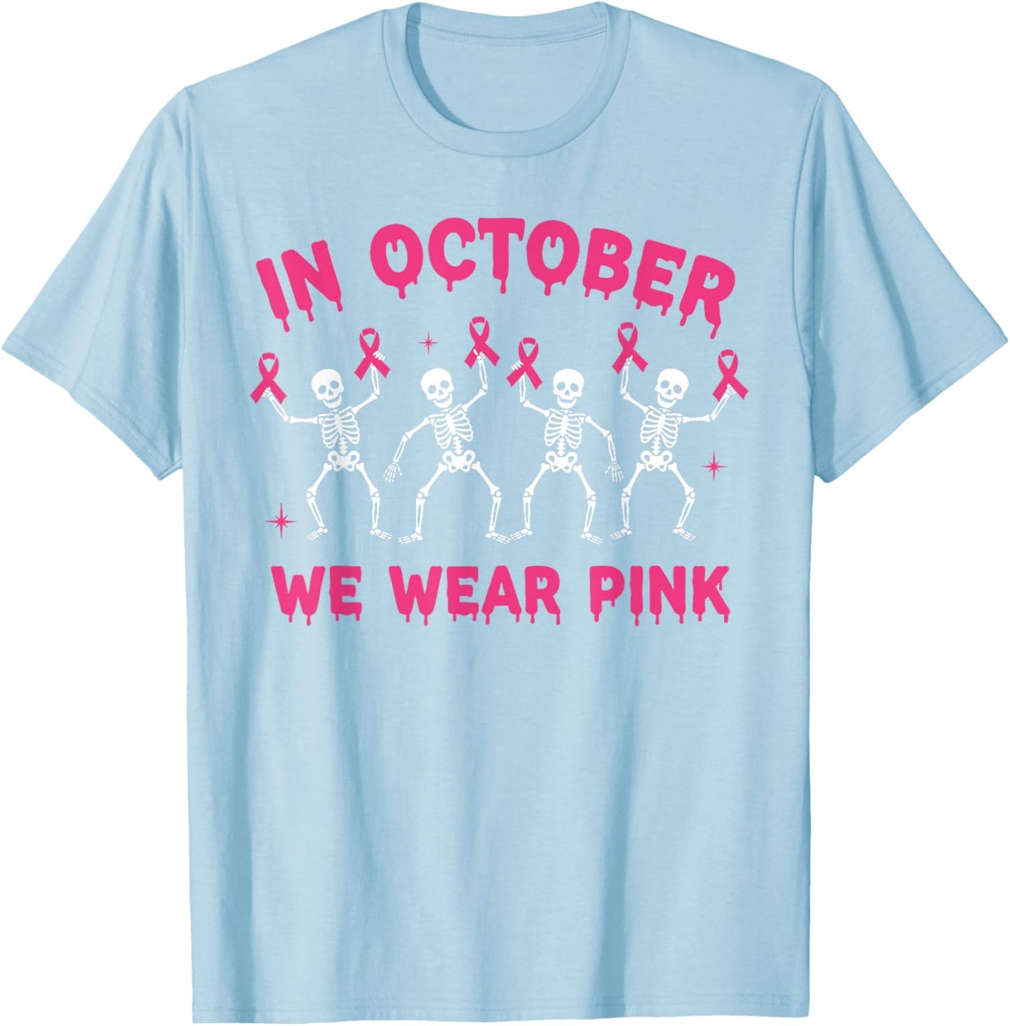 Pink Ribbon Breast Cancer Awareness Skeleton Boys Men Kids T-Shirt - T-Shirt | Light Blue