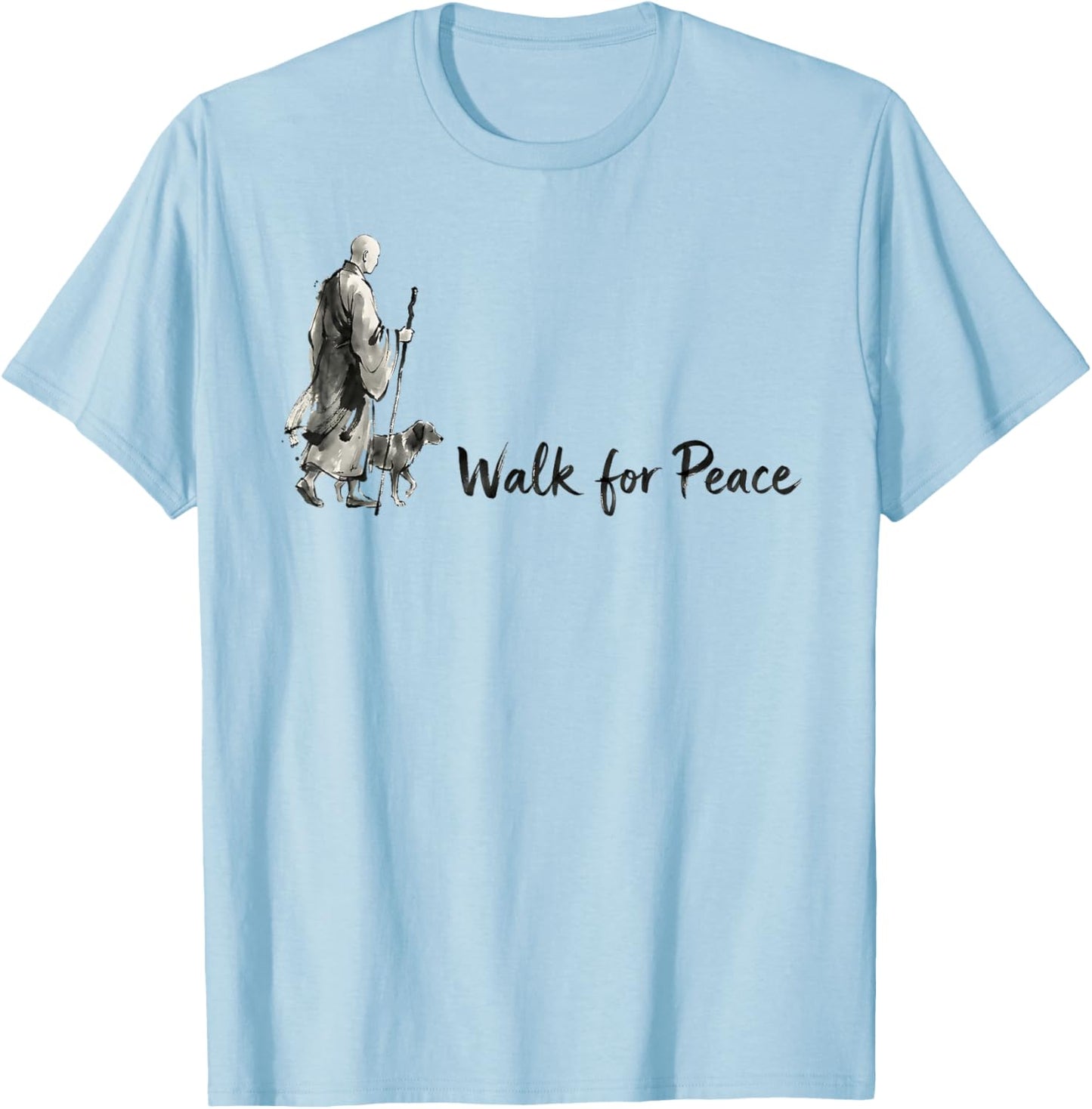 Minimalist Zen Art Walk for Peace Monks with Aloka Dog T-Shirt - T-Shirt | Light Blue